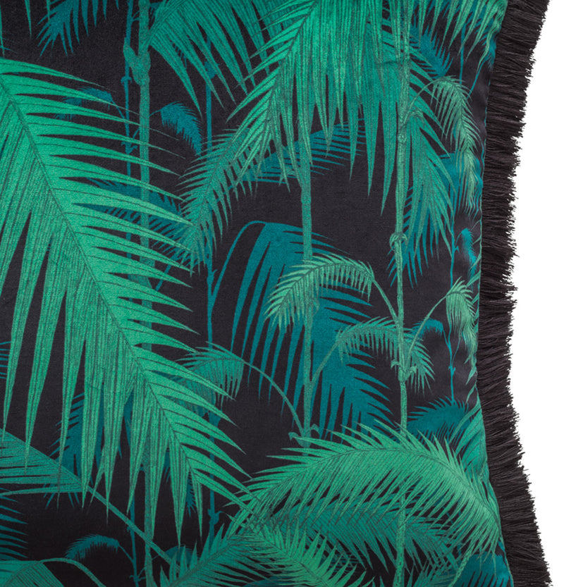 Palm Jungle Velvet Cushion with Fringing
