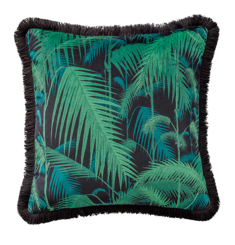 Palm Jungle Velvet Cushion with Fringing