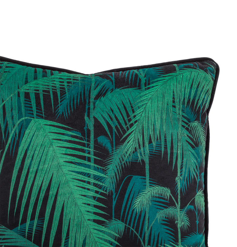 Palm Jungle Velvet Cushion with Velvet Piping