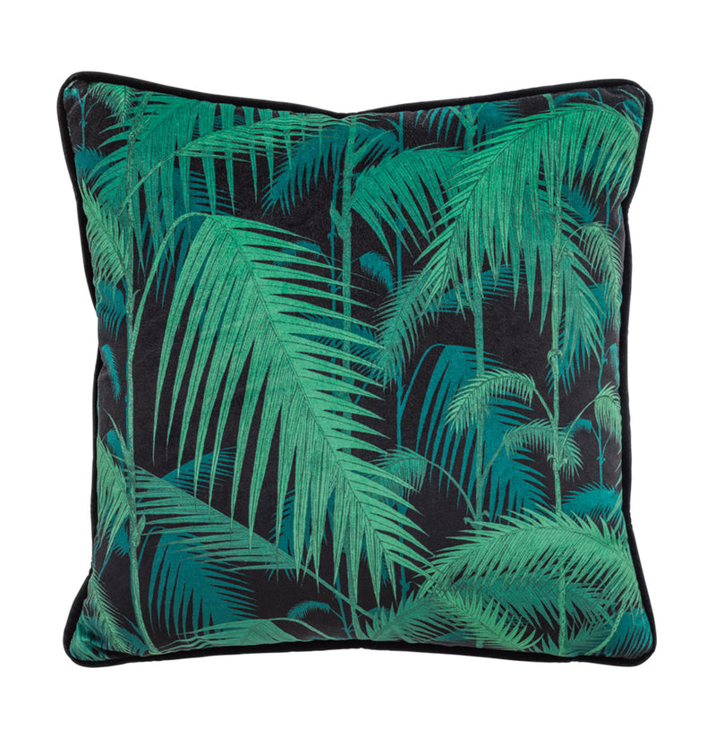 Palm Jungle Velvet Cushion with Velvet Piping